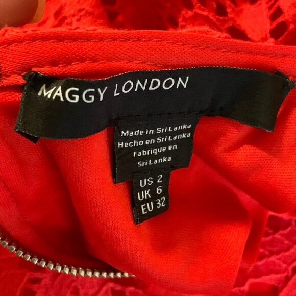 Maggy London Women Crochet Overtop Round Neck Short Sleeve Shift Dress Size 2 - Picture 6 of 12